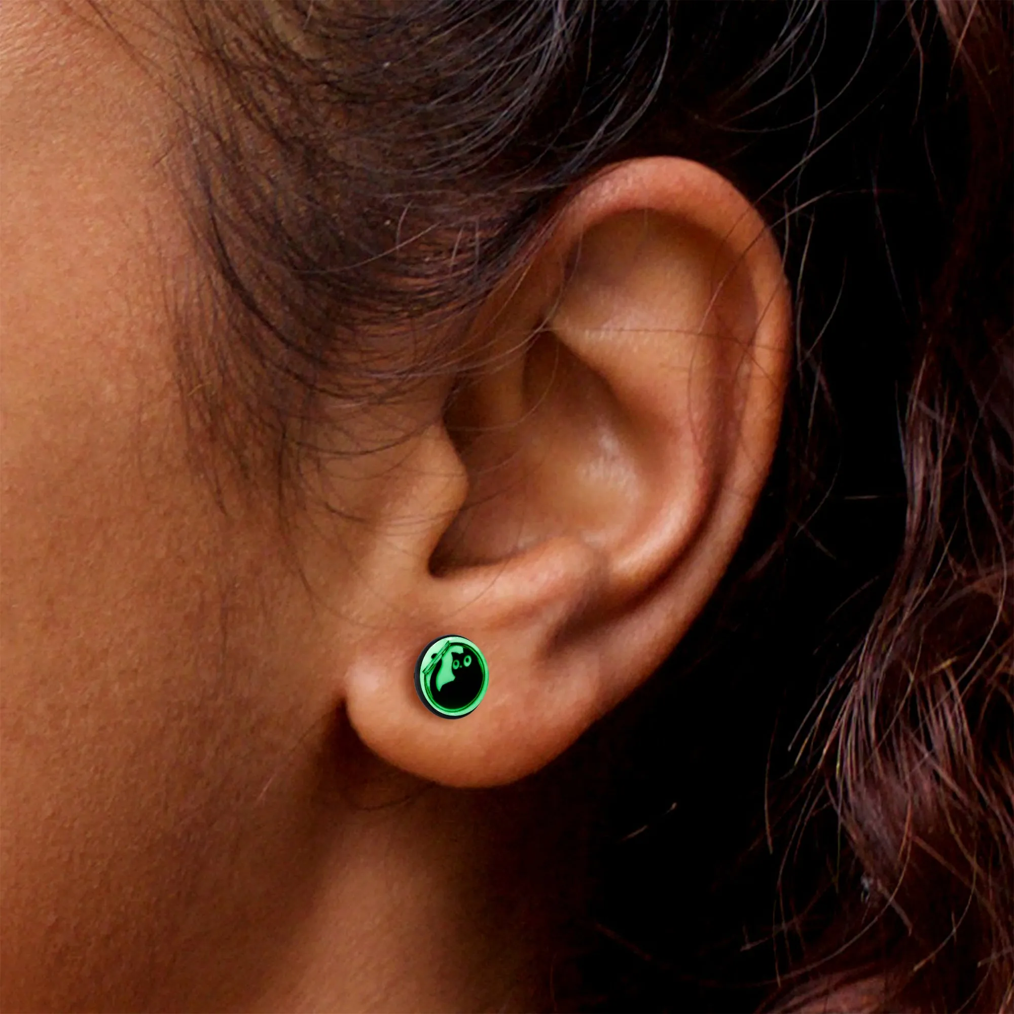 Fishbowl Kitty Cat Glow in the Dark Stud Earrings