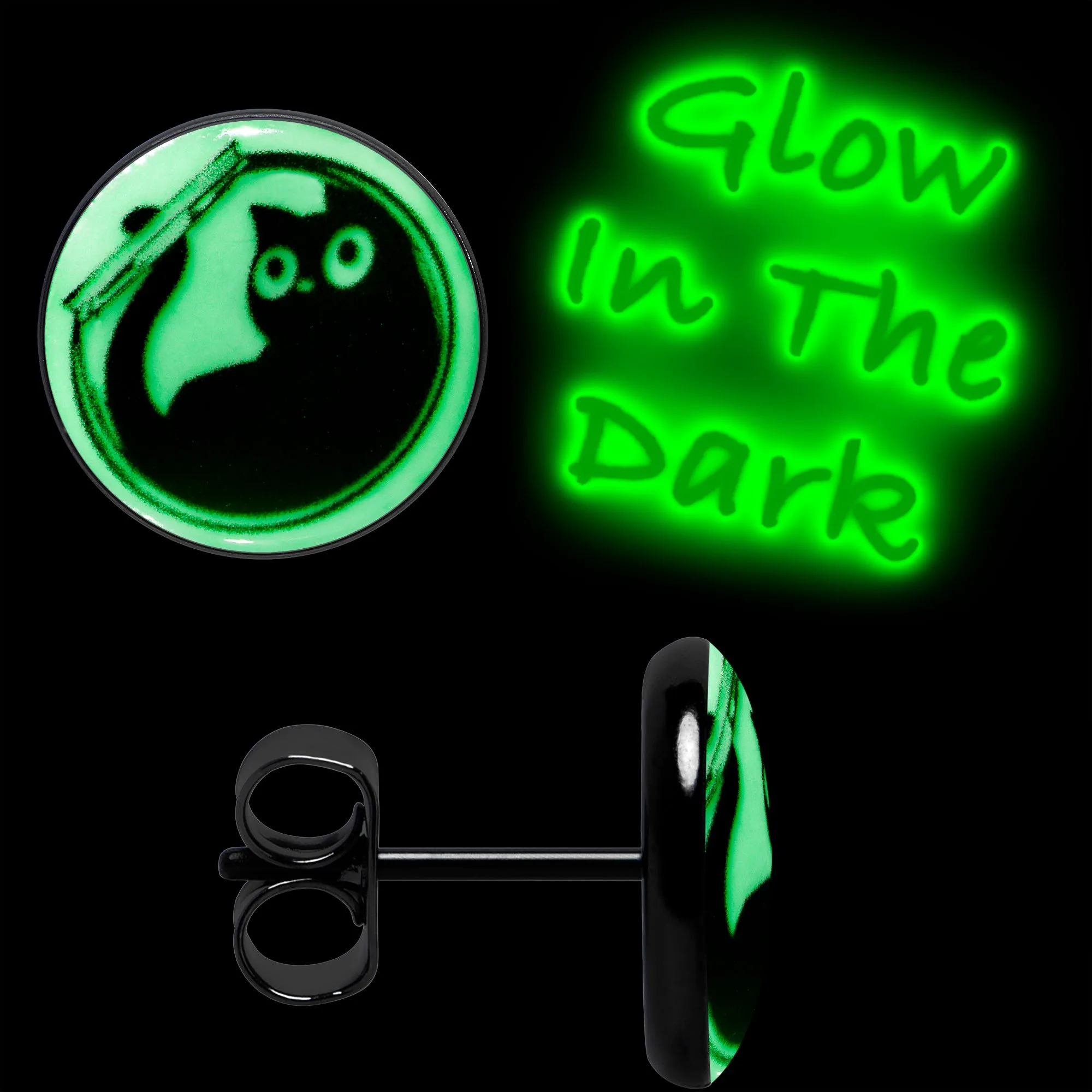 Fishbowl Kitty Cat Glow in the Dark Stud Earrings