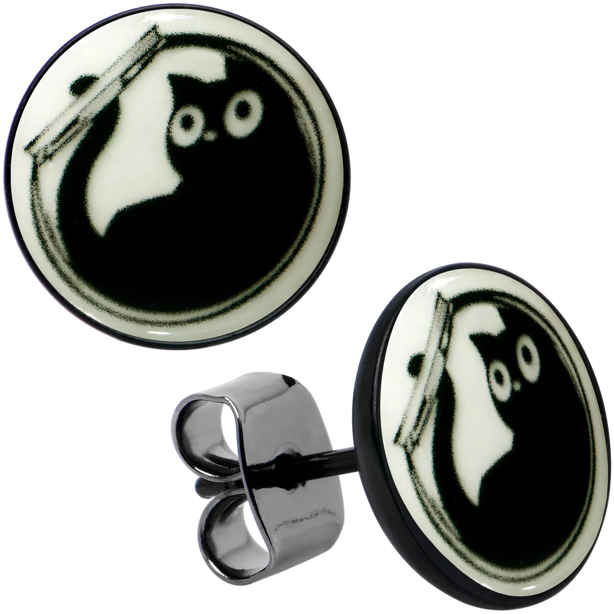 Fishbowl Kitty Cat Glow in the Dark Stud Earrings