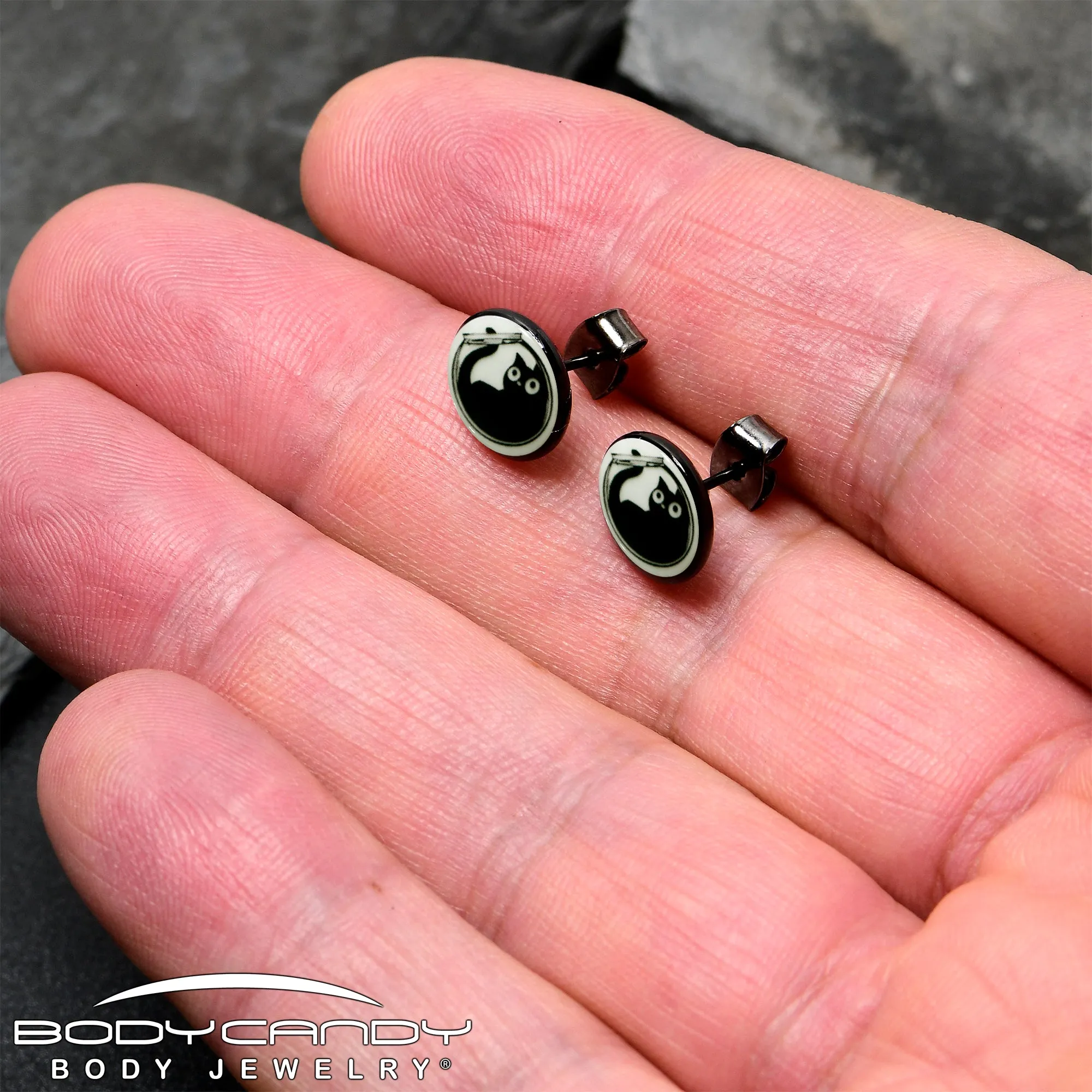 Fishbowl Kitty Cat Glow in the Dark Stud Earrings