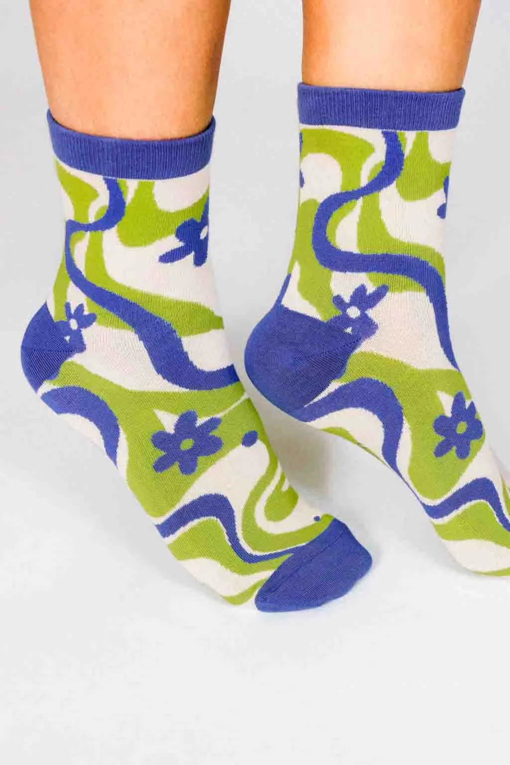 Funky Squiggly Flowers Knit Ankle Sock by Hannah Packer