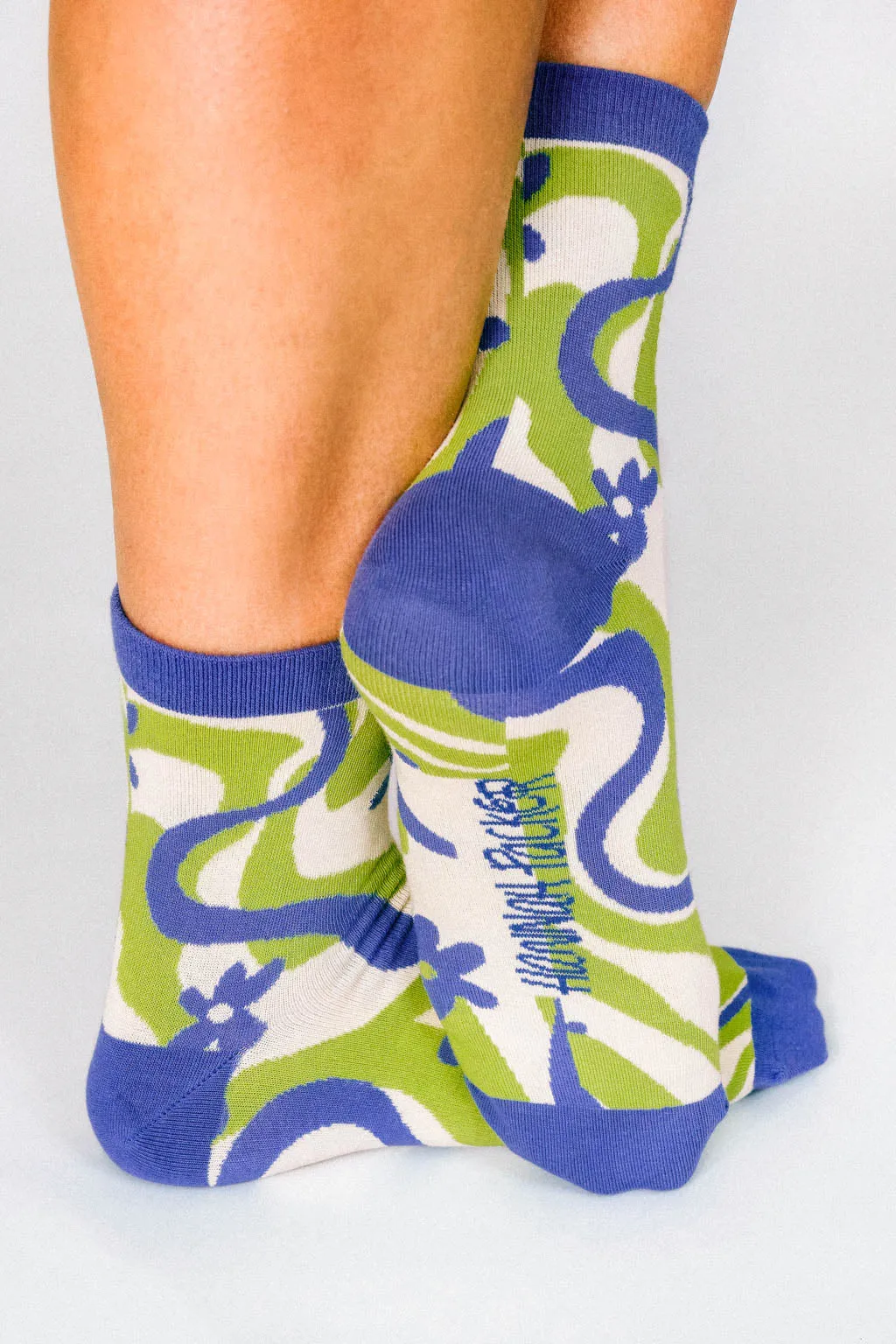 Funky Squiggly Flowers Knit Ankle Sock by Hannah Packer