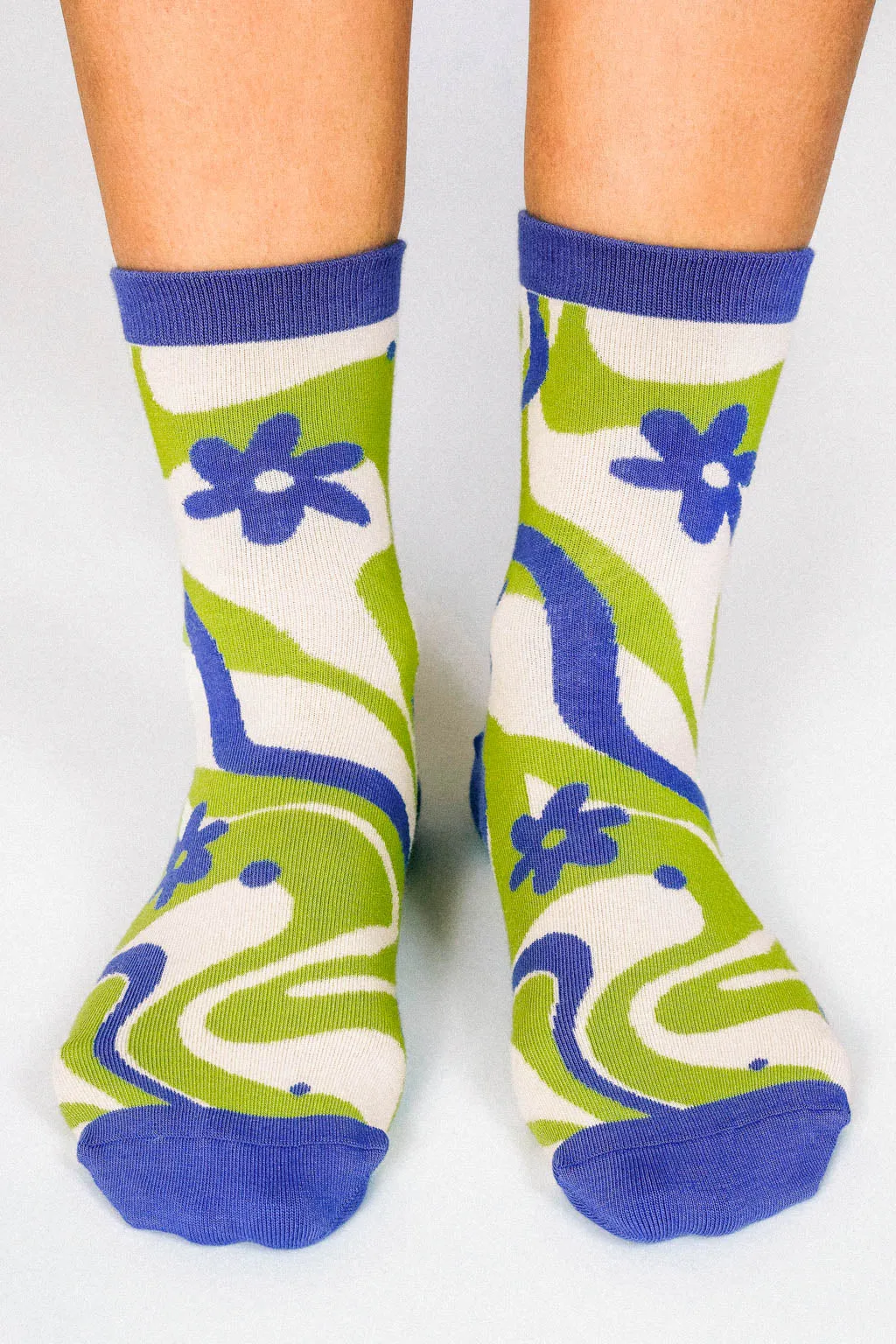 Funky Squiggly Flowers Knit Ankle Sock by Hannah Packer