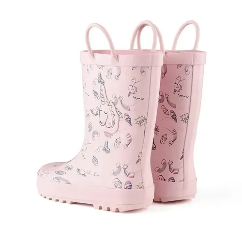 Girl Rain Boots Rubber Pink Unicorn Kids Shoes - KKOMFORME