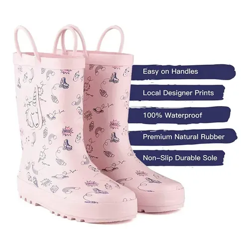 Girl Rain Boots Rubber Pink Unicorn Kids Shoes - KKOMFORME