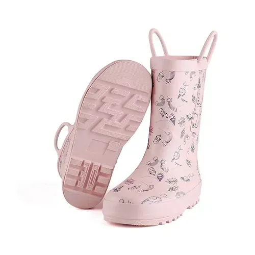 Girl Rain Boots Rubber Pink Unicorn Kids Shoes - KKOMFORME