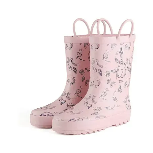 Girl Rain Boots Rubber Pink Unicorn Kids Shoes - KKOMFORME