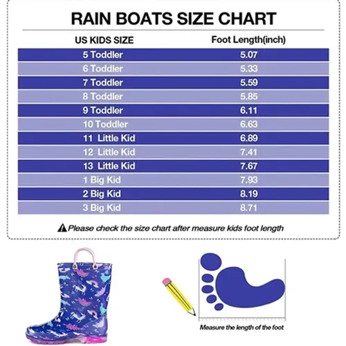 Girls Light Rain Boots Blue Unicorn Kids Shoes - KKOMFORME