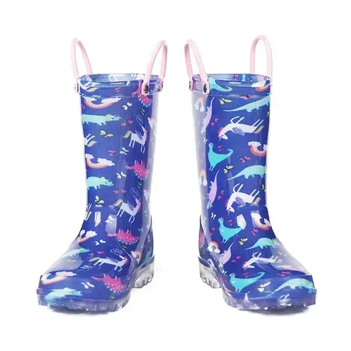 Girls Light Rain Boots Blue Unicorn Kids Shoes - KKOMFORME