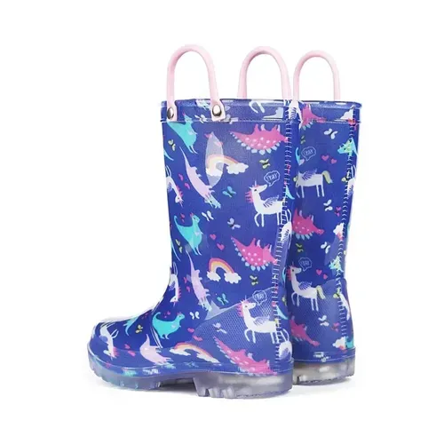 Girls Light Rain Boots Blue Unicorn Kids Shoes - KKOMFORME