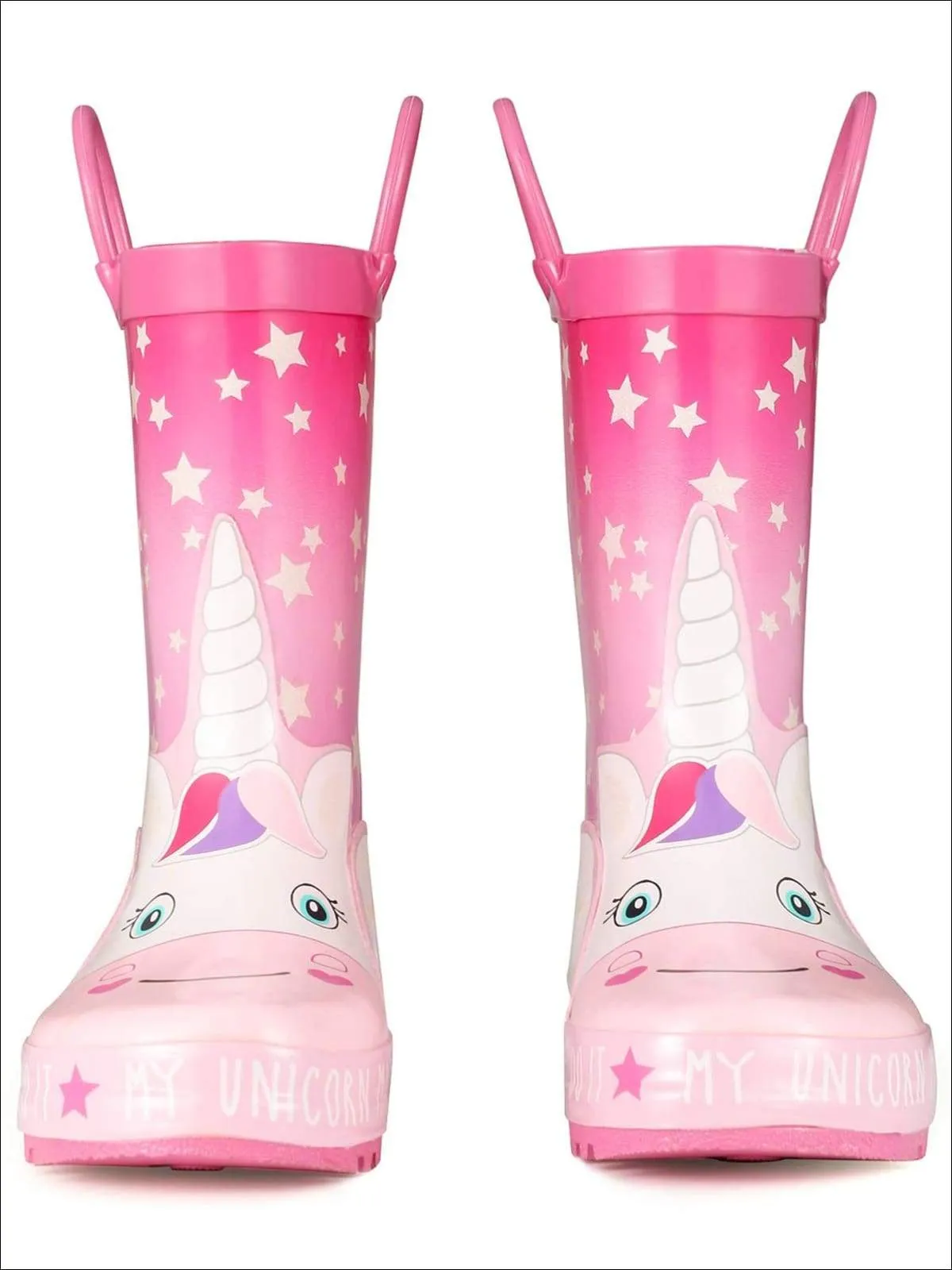 Girls Pink Star Print "My Unicorn Made Me Do It"  Rubber Rain Boots By Liv and Mia