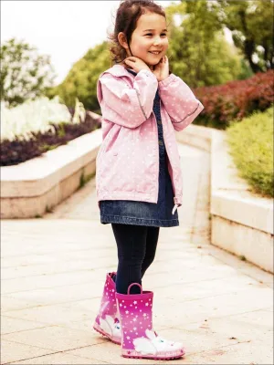 Girls Pink Star Print "My Unicorn Made Me Do It"  Rubber Rain Boots By Liv and Mia