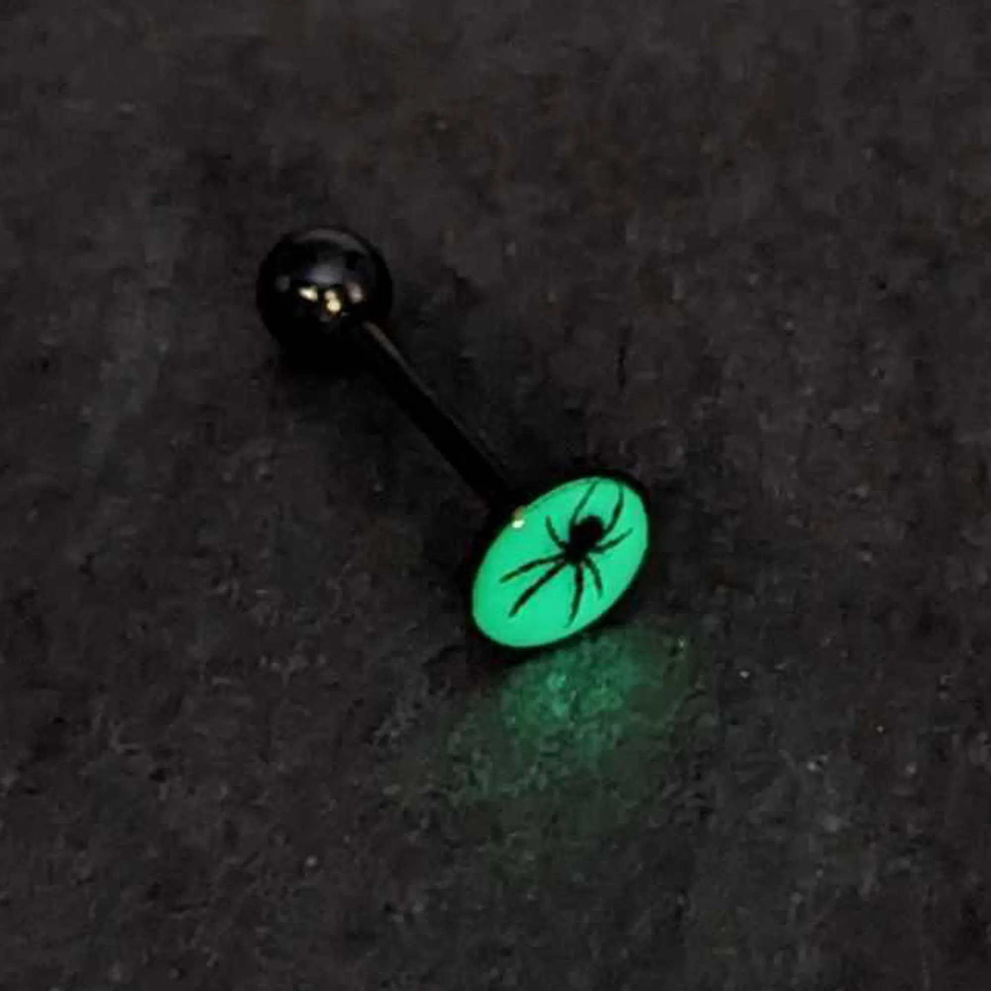 Glow in the Dark Black Anodized Black Widow Spider Barbell Tongue Ring