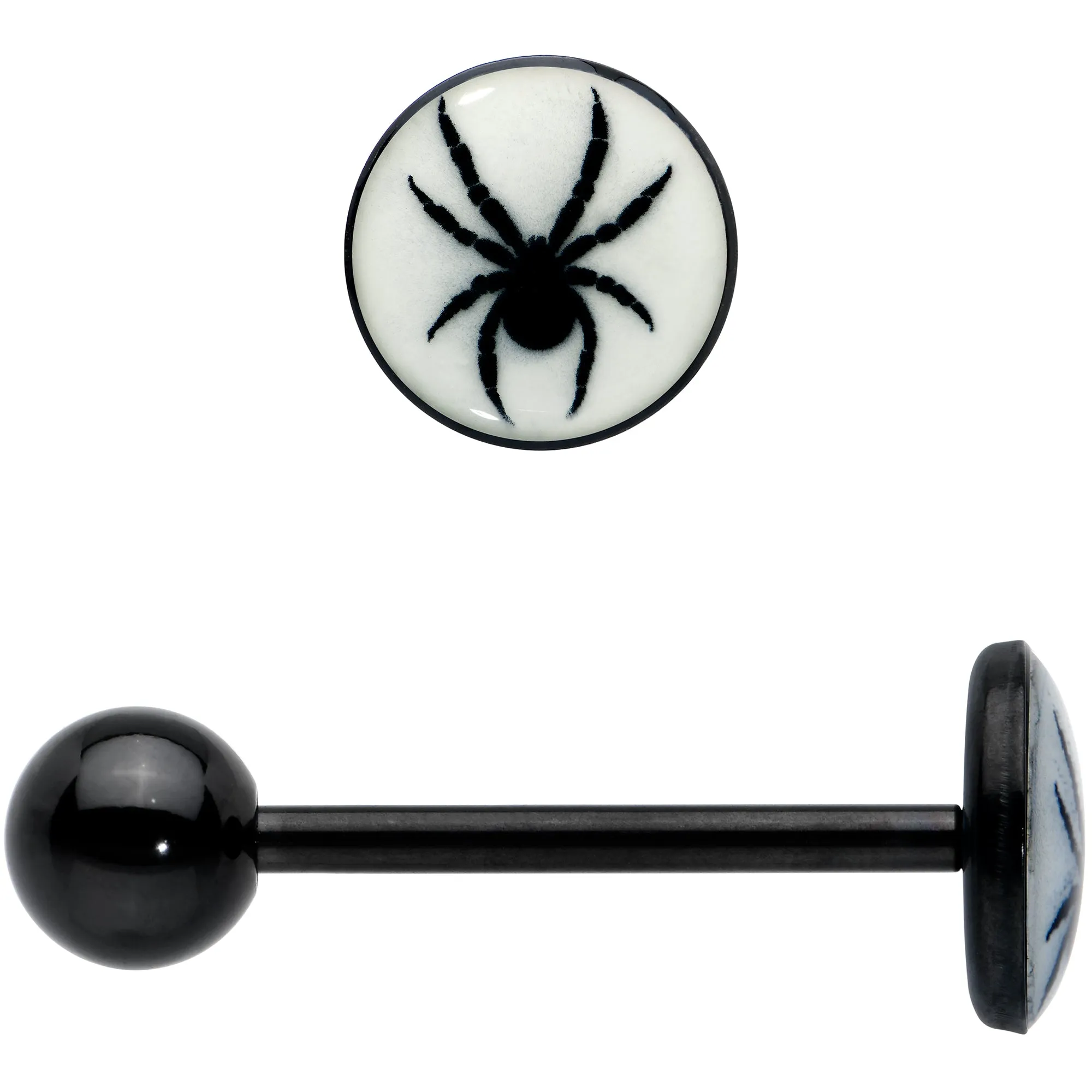 Glow in the Dark Black Anodized Black Widow Spider Barbell Tongue Ring