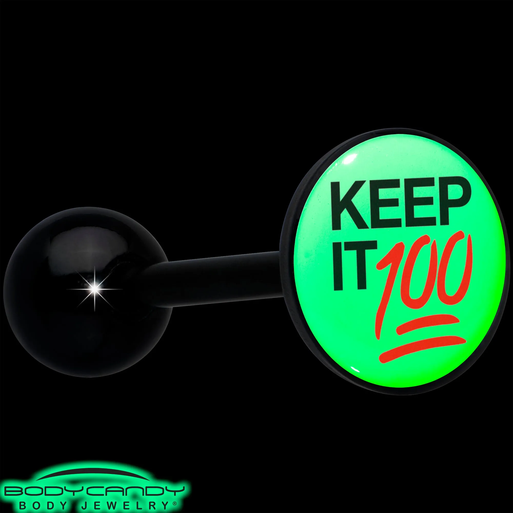 Glow in the Dark Black Anodized Keep it 100 Barbell Tongue Ring