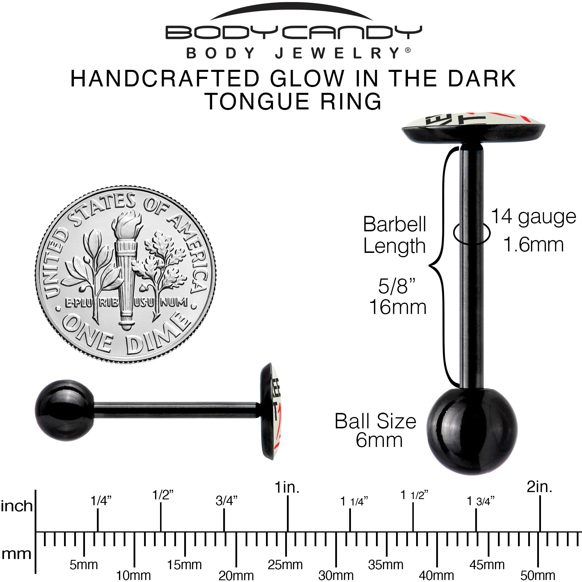 Glow in the Dark Black Anodized Keep it 100 Barbell Tongue Ring