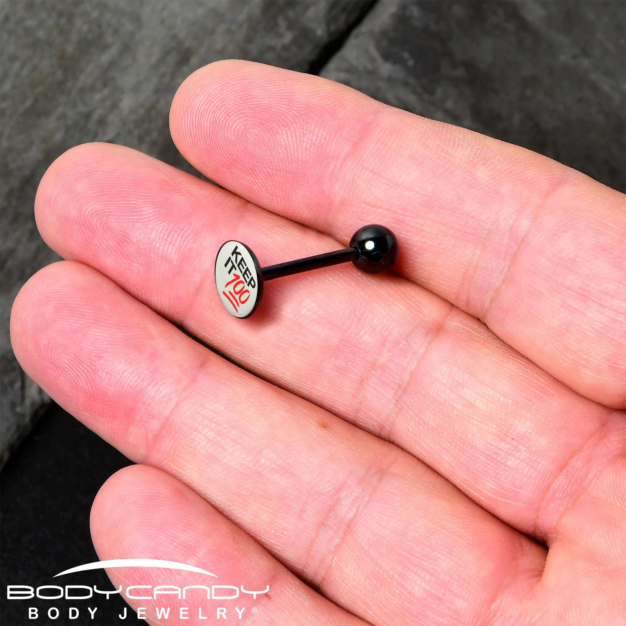 Glow in the Dark Black Anodized Keep it 100 Barbell Tongue Ring