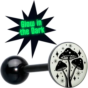 Glow in the Dark Black Anodized Mystic Mushroom Barbell Tongue Ring