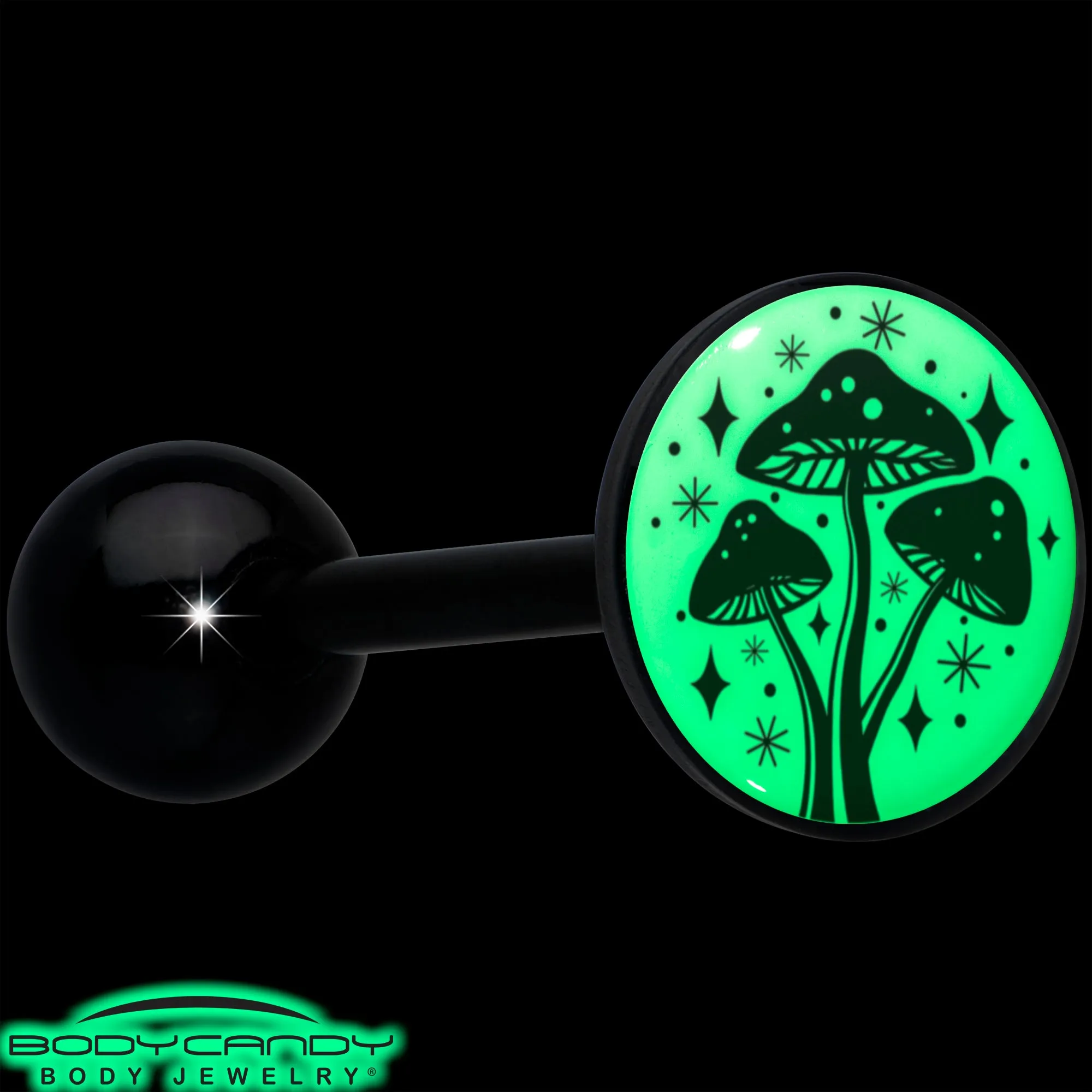 Glow in the Dark Black Anodized Mystic Mushroom Barbell Tongue Ring