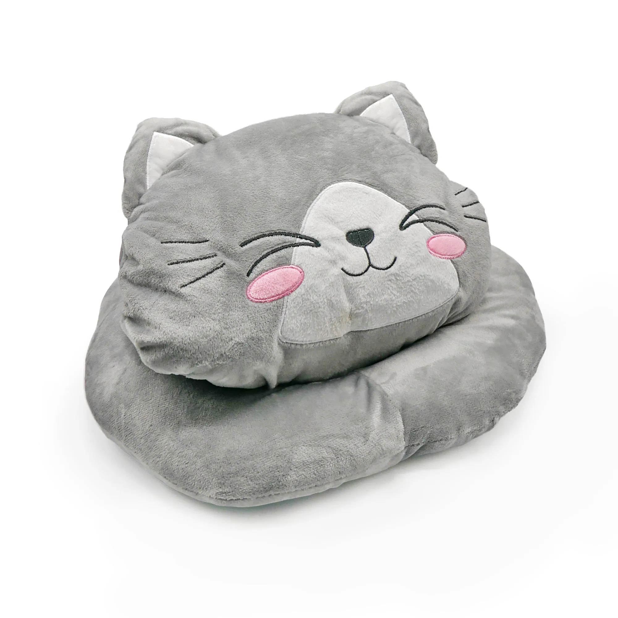 Glow in the dark Blanket, Moon Stars & Cat Neck Pillow-Gray