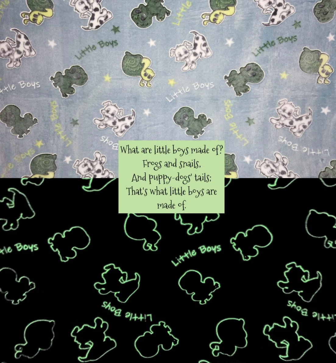 Glow in The Dark Blankets - Little Girls’ Sugar, Spice, & Everything Nice - Little Boys’ Frogs, Snails, and Puppy-Dogs’ Tails