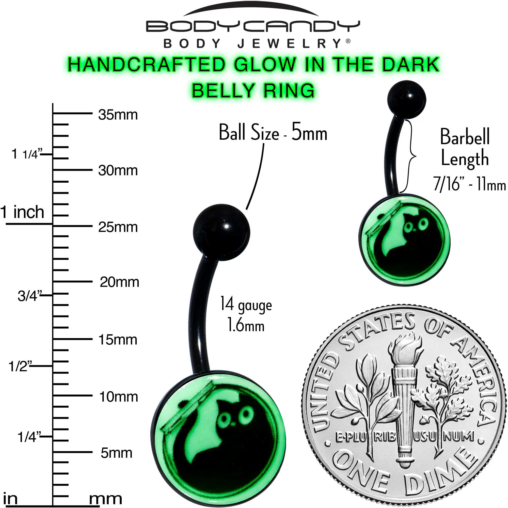 Glow in the Dark Fishbowl Kitty Cat Belly Ring