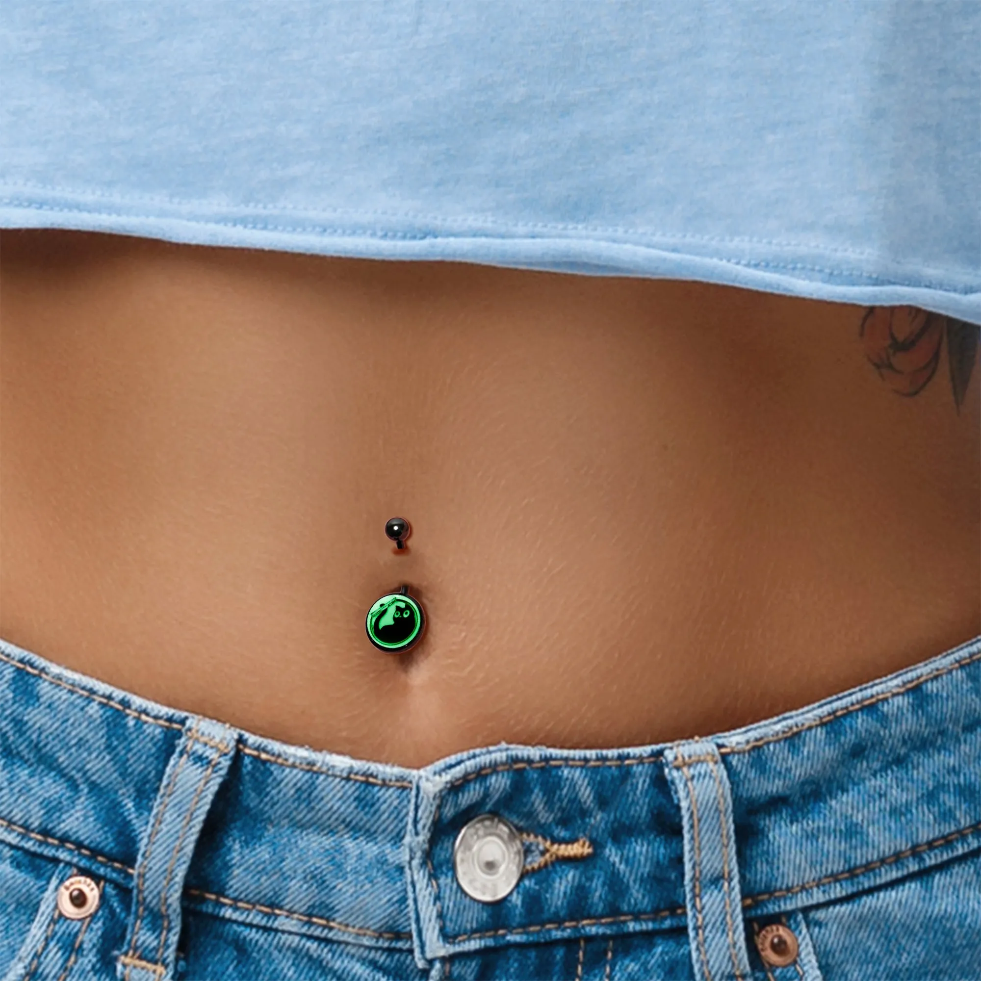 Glow in the Dark Fishbowl Kitty Cat Belly Ring