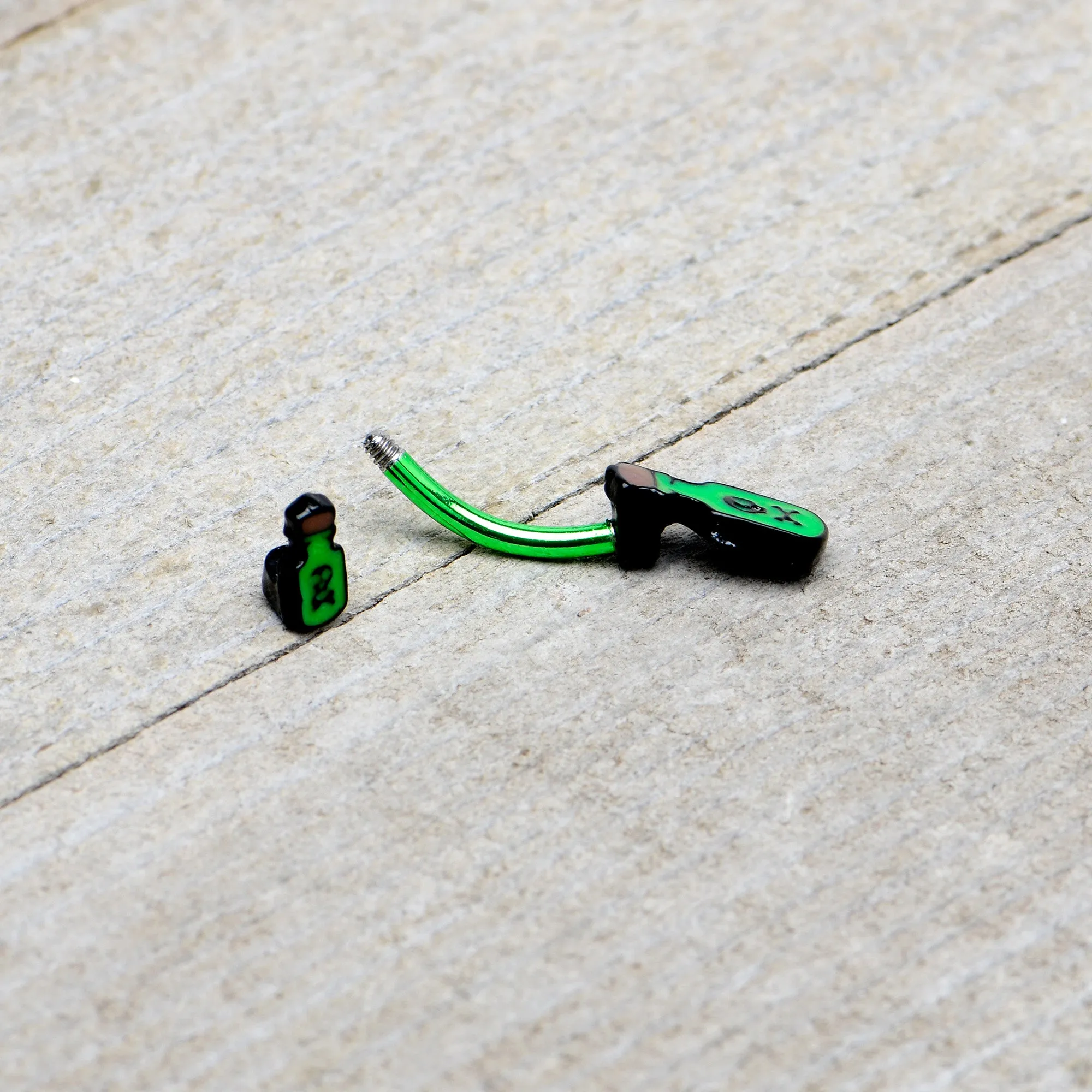 Green Poison Bottle Glow in the Dark Halloween Double Mount Belly Ring