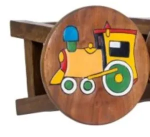 Hand Carved Children's Chair Stool Wooden Train Locomotive Theme