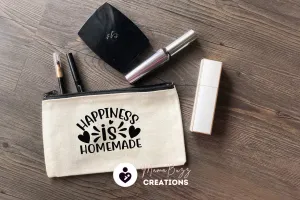 Happiness is Home-made,Makeup bag,Makeup purse,Travel bag,Makeup bag organizer,Pencil case,Zipper Bag,Custom zipper bag,Canvas,Craft Bag