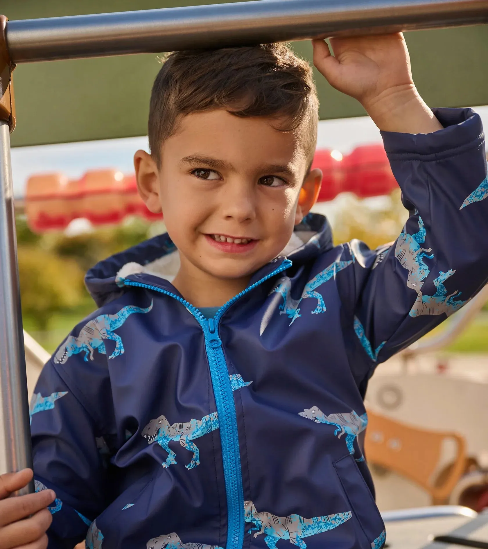 Hatley T-Rex Attack Sherpa Lined Splash Rain Jacket