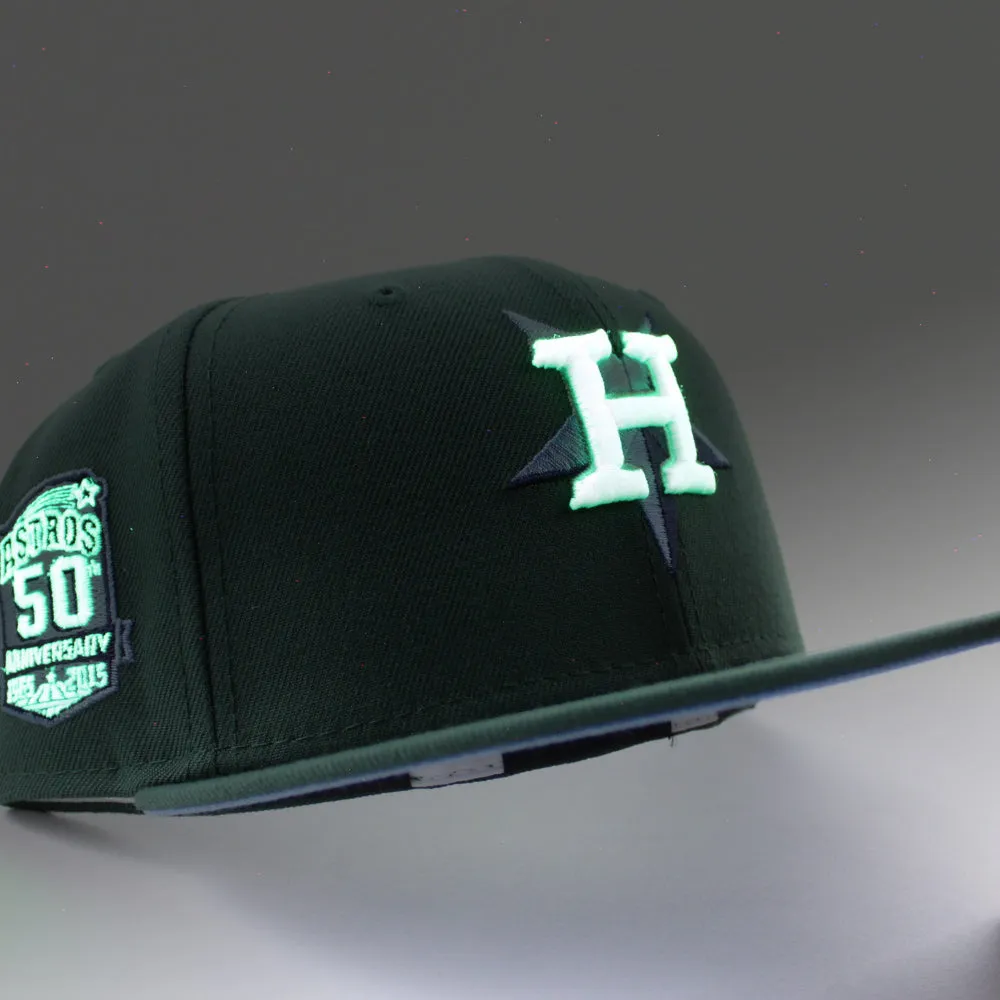 Houston Astros 50th ANNIVERSARY New Era 59Fifty Fitted Hat (GITD Green Sky Blue Under Brim)