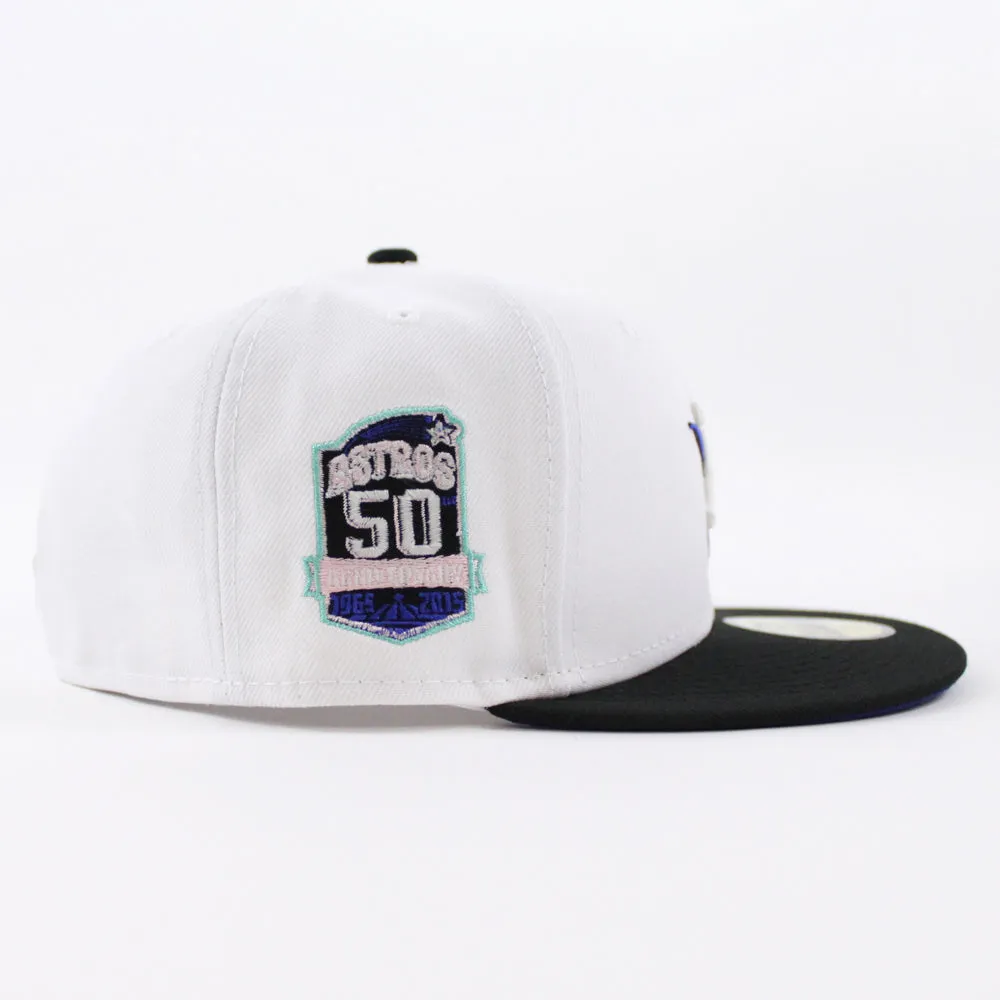 Houston Astros 50TH ANNIVERSARY New Era 59Fifty Fitted Hat (GITD White Black Royal Blue Under Brim)