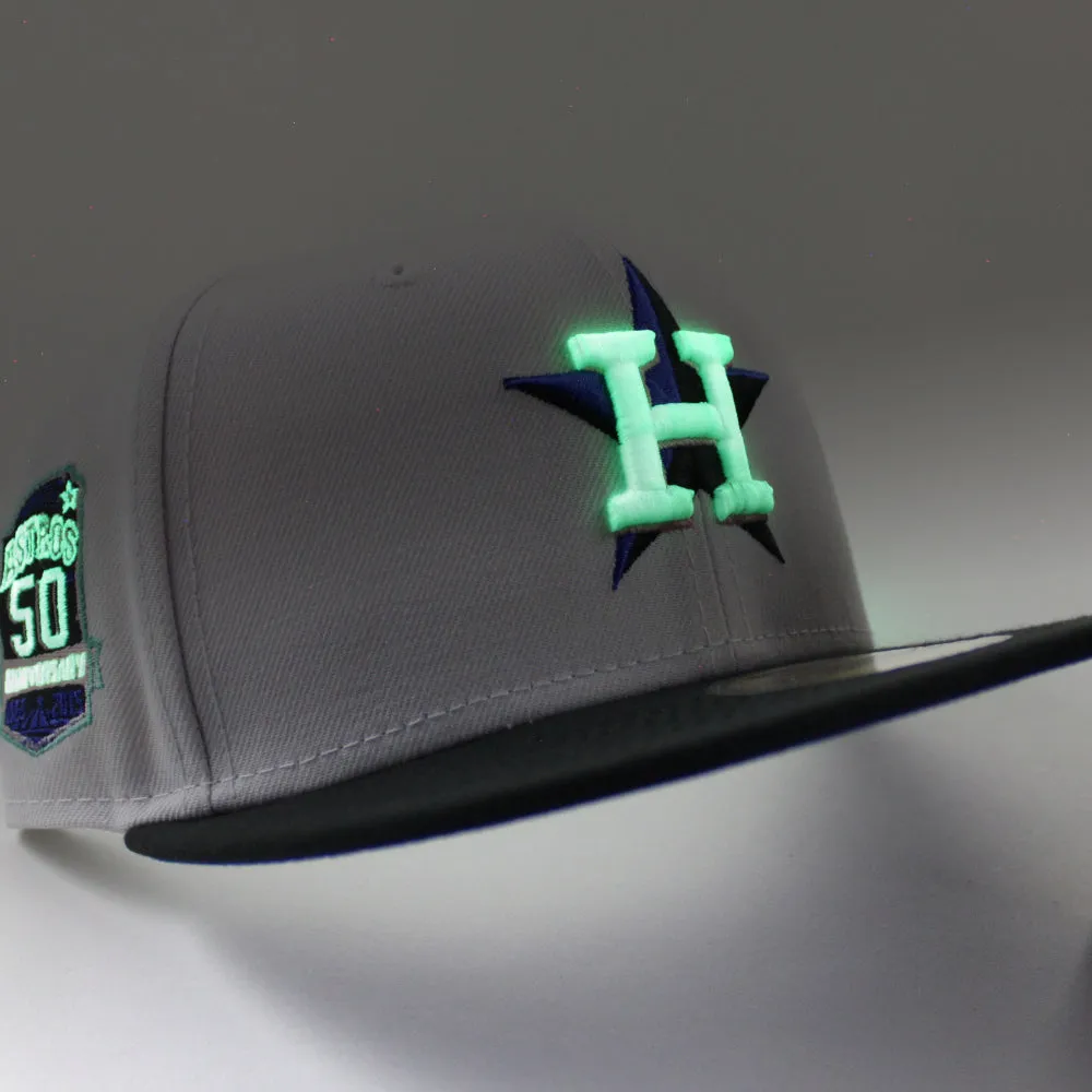 Houston Astros 50TH ANNIVERSARY New Era 59Fifty Fitted Hat (GITD White Black Royal Blue Under Brim)