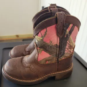Justin Gypsy 9610JR Girl's 12 1/2 D Leather Pink Camo Canvas Uppers Ride Boot