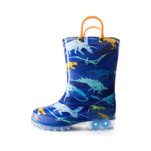 K KomForme Toddler Light Up PVC Blue Dinosaur Rain Boots
