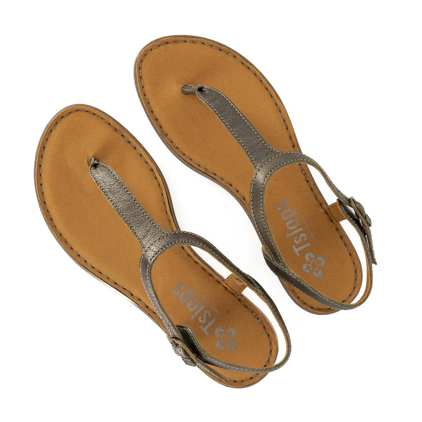 Khuthaza : Ladies Leather Tslops Sandal in Anthracite Metallic