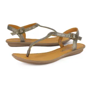 Khuthaza : Ladies Leather Tslops Sandal in Anthracite Metallic