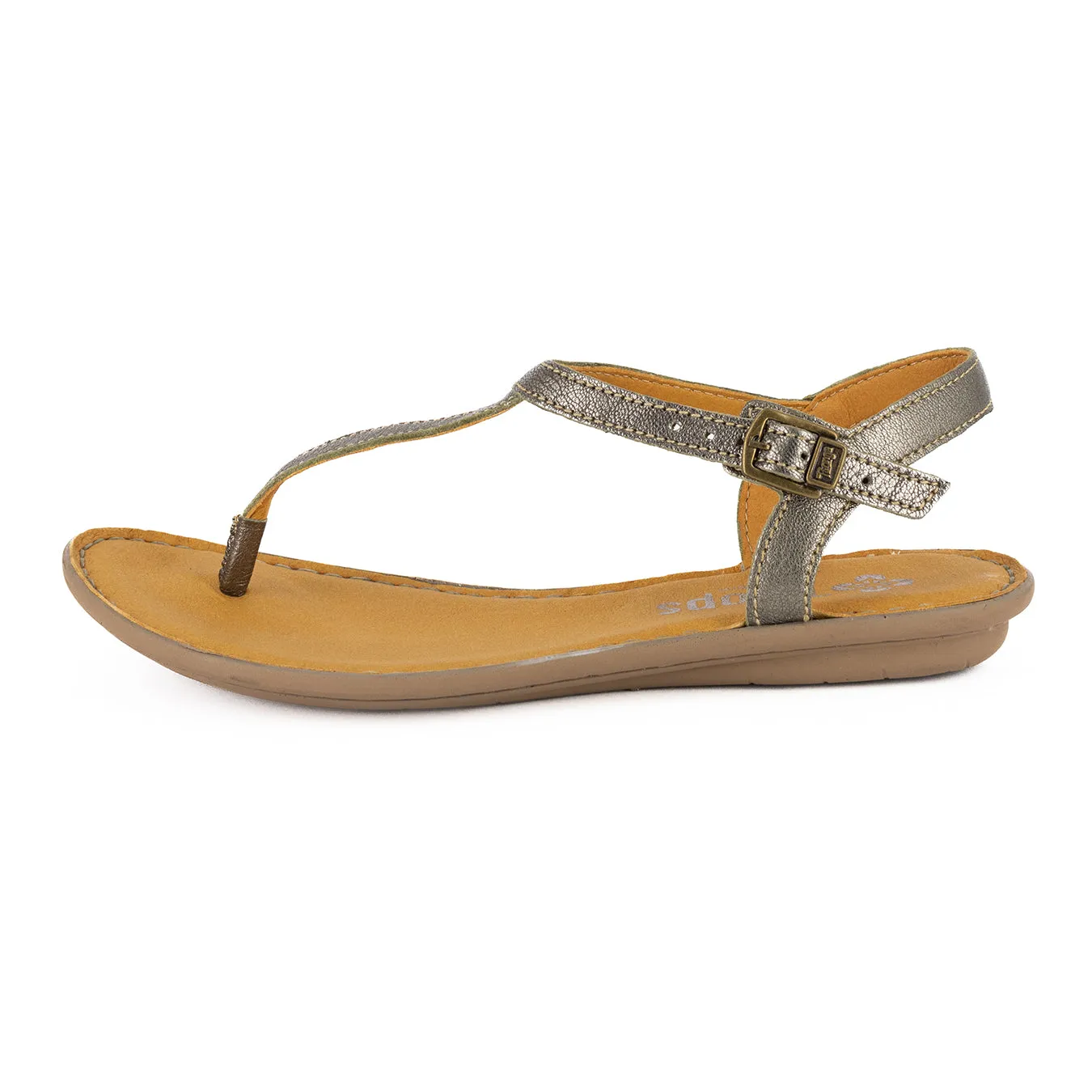 Khuthaza : Ladies Leather Tslops Sandal in Anthracite Metallic