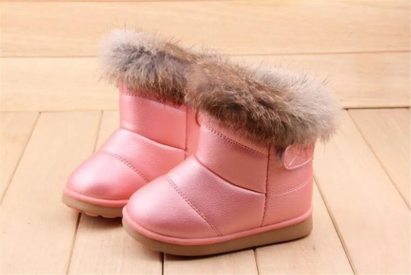 Kids Boots Children's Rubber Boots Winter Children Thicken Plush Snow Boots Child Warm Leather Short Baby Infant white shoe