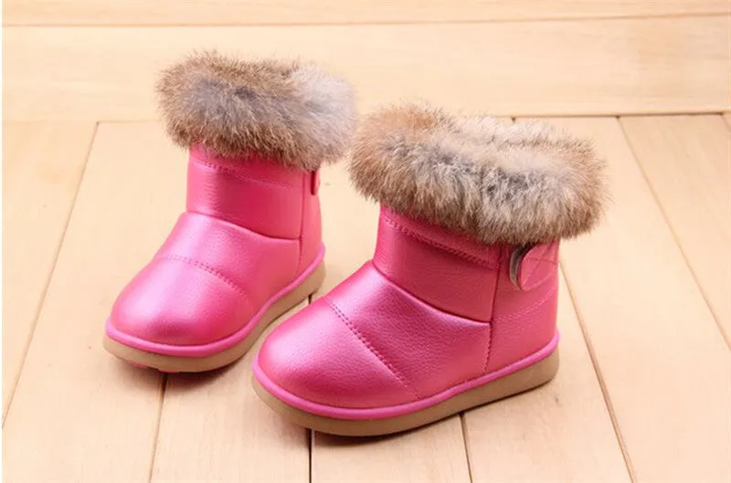 Kids Boots Children's Rubber Boots Winter Children Thicken Plush Snow Boots Child Warm Leather Short Baby Infant white shoe
