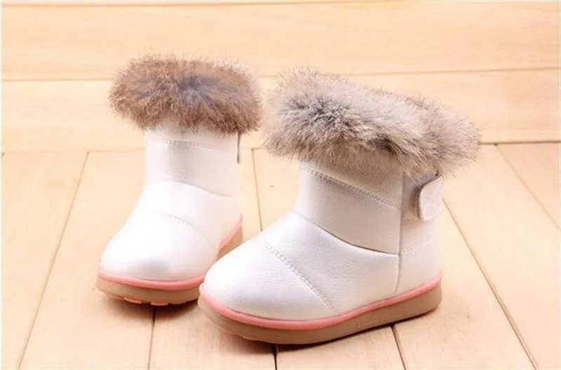 Kids Boots Children's Rubber Boots Winter Children Thicken Plush Snow Boots Child Warm Leather Short Baby Infant white shoe