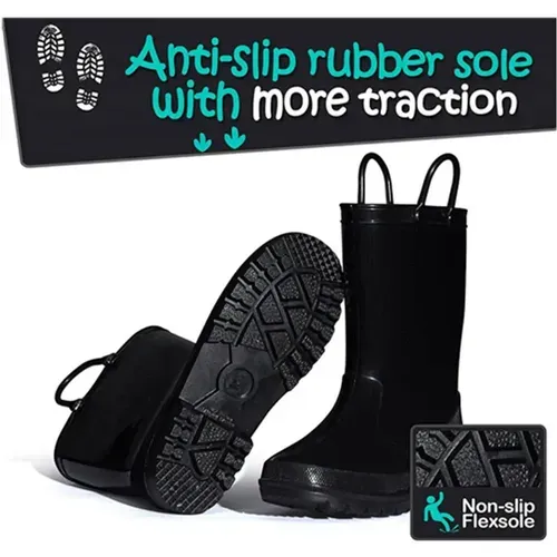 Kids Girls Light Rain Boots Solid Black- KKOMFORME
