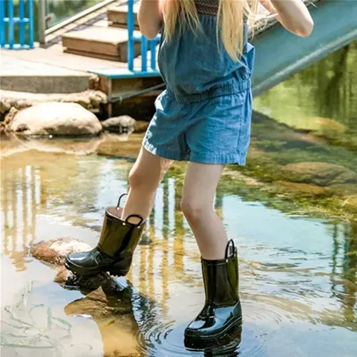 Kids Girls Light Rain Boots Solid Black- KKOMFORME