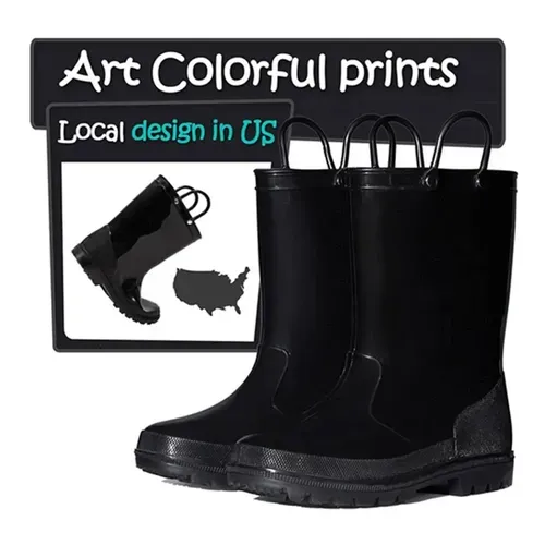 Kids Girls Light Rain Boots Solid Black- KKOMFORME