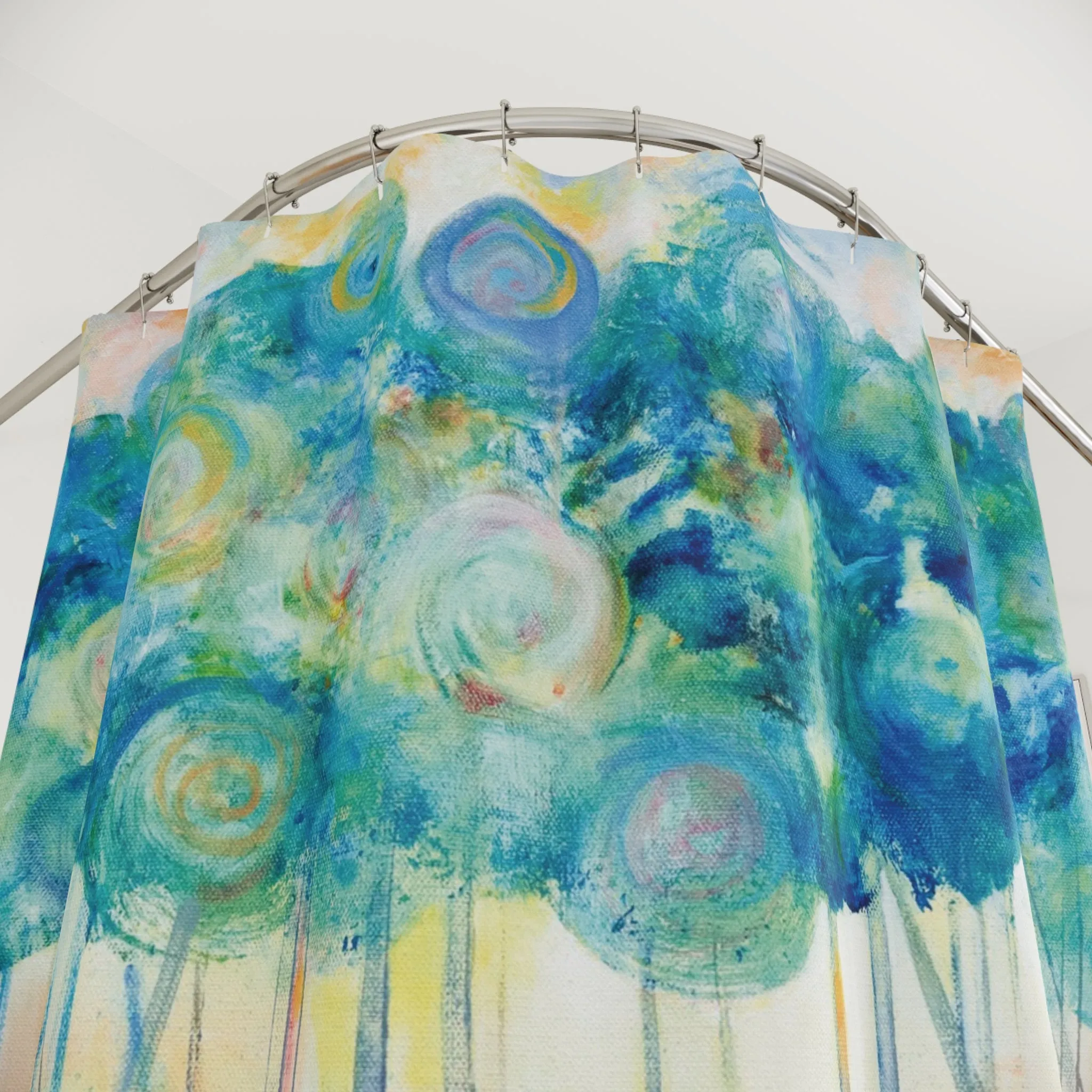 Landscape Blue Orange Tree Nature Art Shower Curtain - Canopy At Sunset by Leslie Karpinski