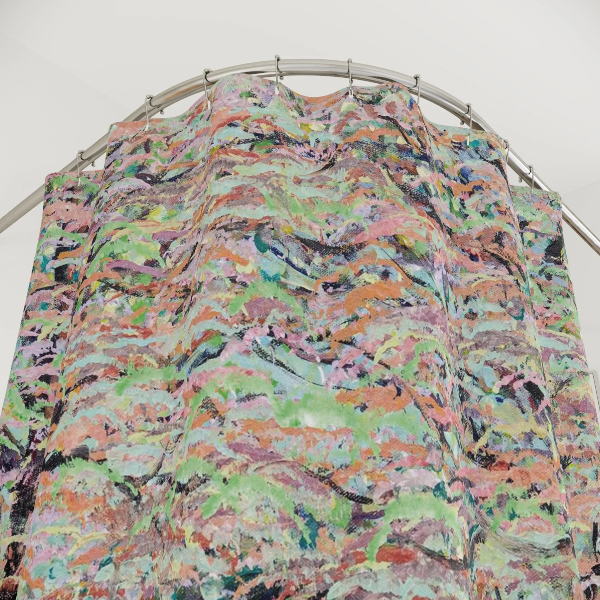 Landscape Pastel Tree Nature Art Shower Curtain - Path in Reynolda Gardens by Leslie Karpinski