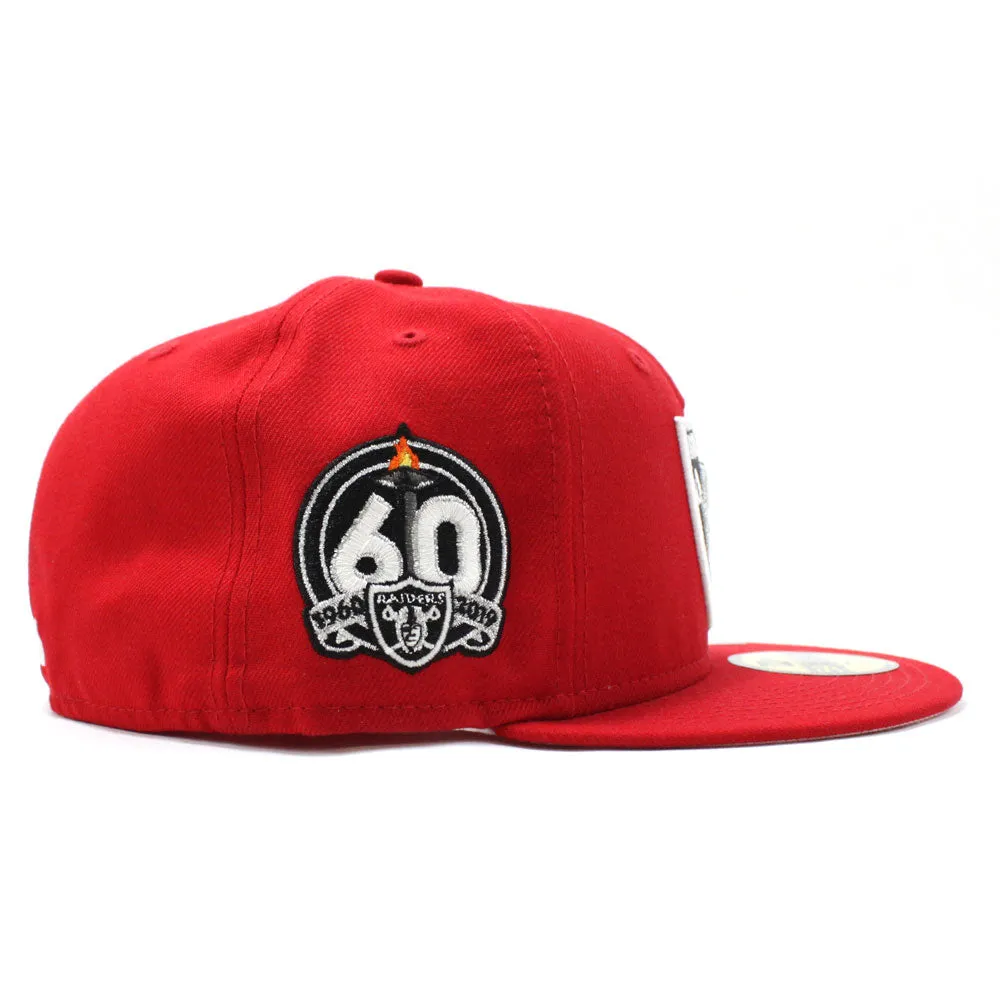Las Vegas Raiders 60TH Anniversary New Era 59Fifty Fitted Hat (Glow in the Dark Logo Red Pink Under Brim)