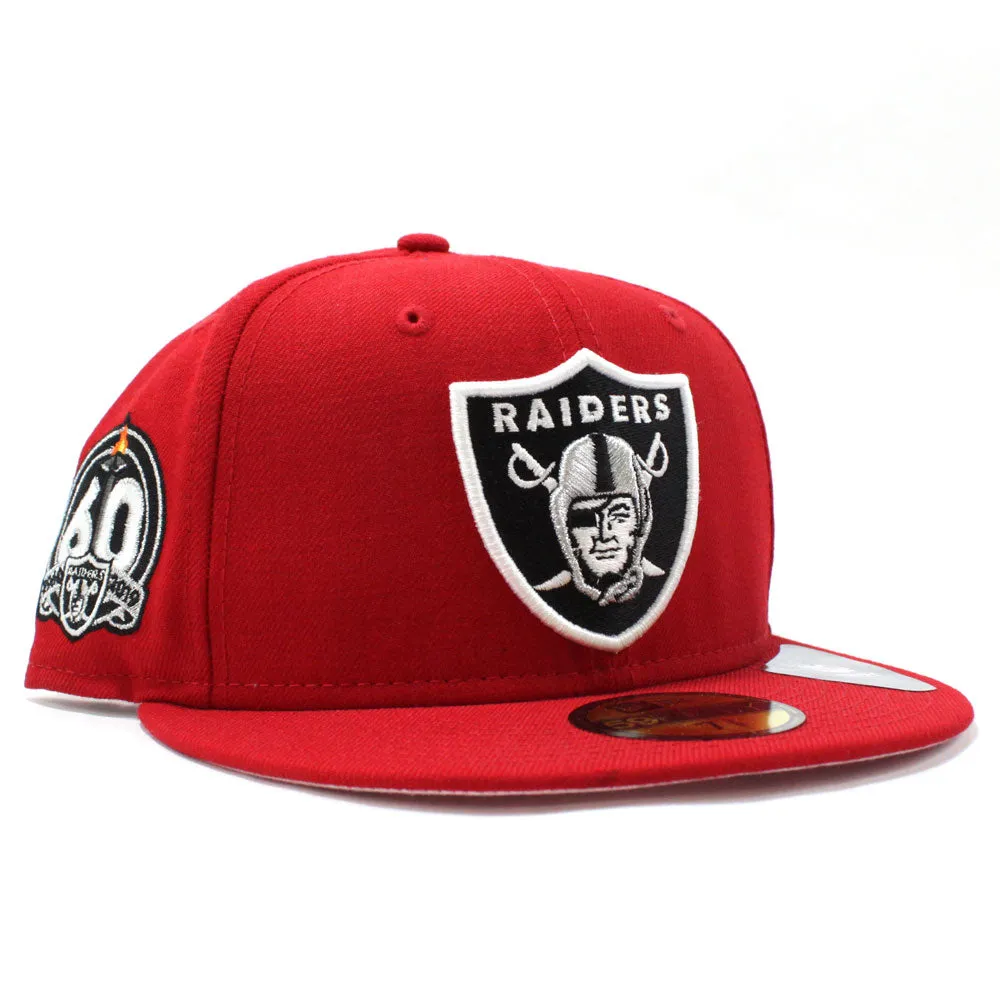 Las Vegas Raiders 60TH Anniversary New Era 59Fifty Fitted Hat (Glow in the Dark Logo Red Pink Under Brim)