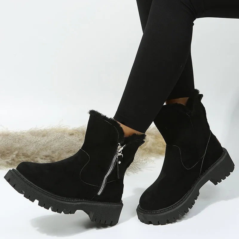 Leah – Thick Plush Snow Boots in Premium Vegan Suede with Non-Slip Sole